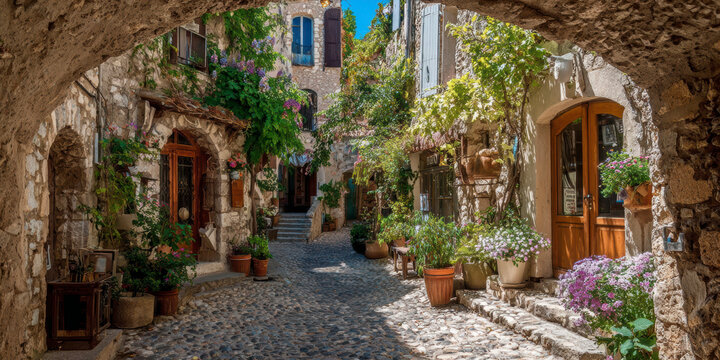 Fototapeta Charming Old Town Street in Provence – AI Generative