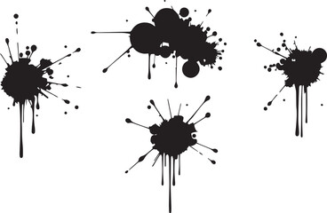 Brush set. Vector black paint brush spots, highlighter lines or felt-tip pen marker. Ink smudge abstract shape stains and smear set with texture