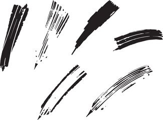 Brush set. Vector black paint brush spots, highlighter lines or felt-tip pen marker. Ink smudge abstract shape stains and smear set with texture