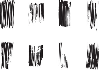 Brush set. Vector black paint brush spots, highlighter lines or felt-tip pen marker. Ink smudge abstract shape stains and smear set with texture
