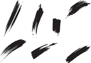 Brush set. Vector black paint brush spots, highlighter lines or felt-tip pen marker. Ink smudge abstract shape stains and smear set with texture