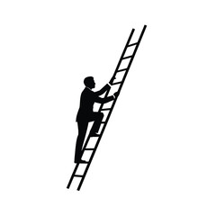 A silhouette of a person climbing a tall wooden ladder © MSTSALMA