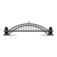 A simple black and white illustration depicting sydney harbour bridge structure