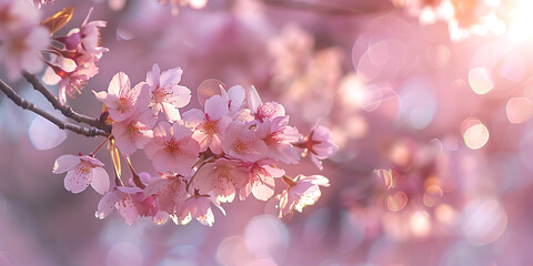 Dreamy Romantic Cherry Blossoms With Bokeh Background
