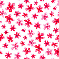 Hand drawn, watercolor red flowers, white background. Seamless floral pattern-997.