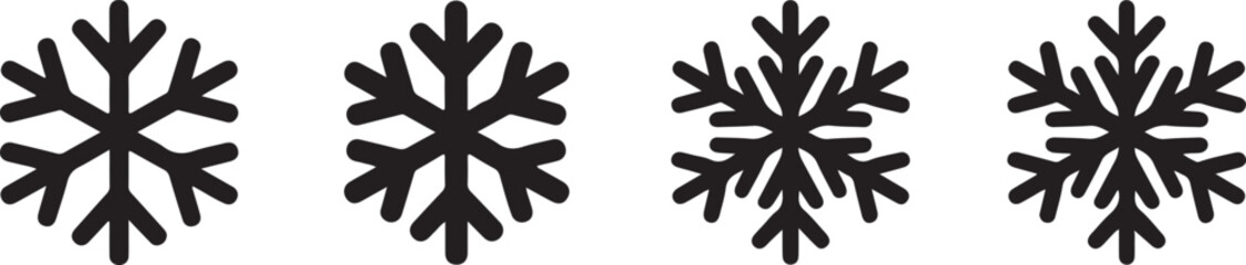 Obraz premium Collection of black snowflake icons representing winter weather and seasonal holiday decoration vector elements