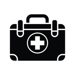 Simple black and white illustration of a first aid kit with a cross