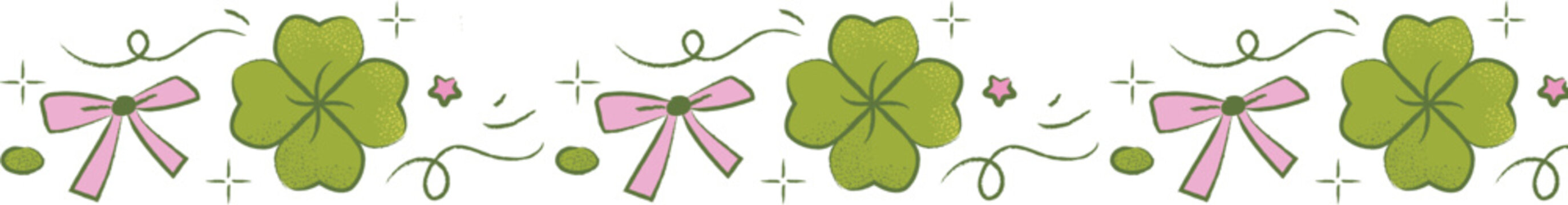 Textured Clover with Ribbon Pattern Border Brush Handdrawing Decoration Illustration