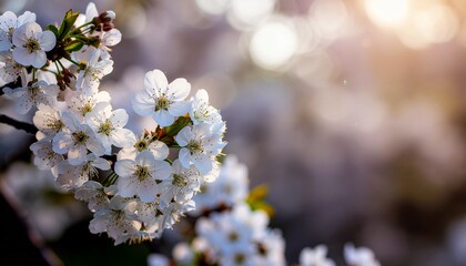 Obraz premium 桜の花の枝のクローズアップ、コピースペース / Close-up of Cherry Blossom Branch with Copy Space 