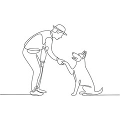 A gentle moment man and dog connect with a handshake illustration