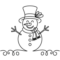 Charming winter snowman illustration with hat scarf and cheerful expression