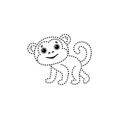 Cute cartoon monkey dotted line illustration