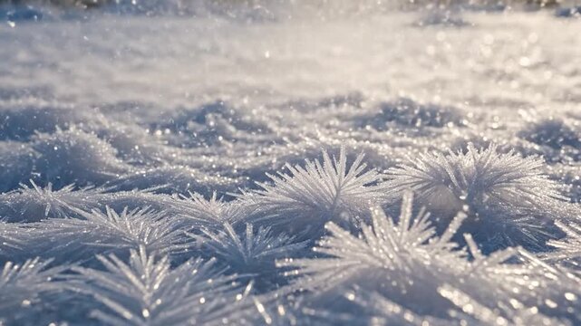 Frosty landscape with delicate ice crystals