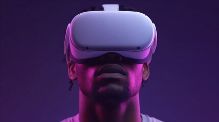 Man wearing oculus quest headset exploring virtual reality gaming metaverse world