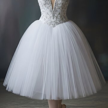 White Romantic Ballet Tutu and Sparkling Beaded Bodice of a Ballerina Costume