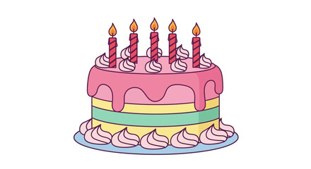 Festive birthday cake illustration with bright colors and candles, conveying celebration and joy