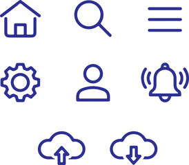 Rounded line UI icons with soft corners, consistent stroke, friendly modern look, app interface symbols, white background, vector icon set