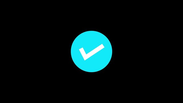 Check Mark Icon Animation on Black Background, Looping Approval Verification Symbol for Success, Confirmation, Validation, UI UX Interface, Digital Status Indicator