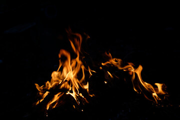 Vibrant Flames Dancer at Nighttime in a Dark Background