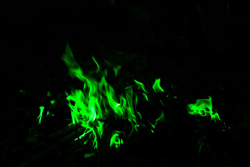 Bright Green Flames in Darkness Creating a Mystical Atmosphere