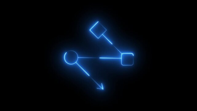 Neon Glowing Workflow Chart Icon Animation on Black Background, Looping Process Diagram, Task Flow, Business Planning, Project Management, Digital Organization Symbol