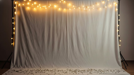 Softly Lit Backdrop with String Lights and Scattered Petals for Events and Celebrations