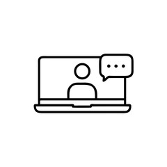 Online training in laptop icon, chatting on the laptop in line style, Vector illustration