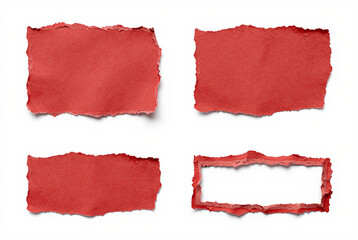 Set of four pieces of red torn paper on a white background.