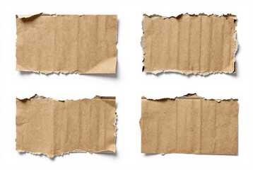 Set of four pieces of brown paper with torn edges.