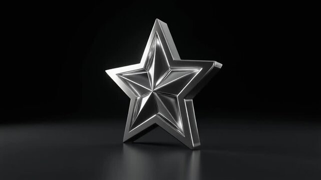 Metallic Five Pointed Star Emblem Against Dark Background With Shadow And Highlight