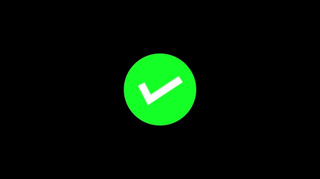 Check Mark Icon Animation on Black Background, Looping Approval Verification Symbol for Success, Confirmation, Validation, UI UX Interface, Digital Status Indicator
