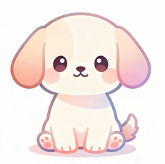 Adorable kawaii puppy mascot illustration with big shiny eyes, soft pastel colors, and a friendly smile. Perfect for children content, stickers, mobile apps, branding, educational materials, and playf