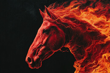 Close Up Of Majestic Red Fire Horse Head Oil Painting