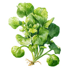 Watercolor illustration of Watercress, vector artwork, isolated on white background.