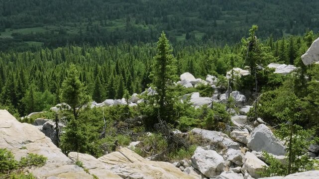 Southern Urals, Zyuratkul National Park: rocks on the slope of Mount Zyuratkul.