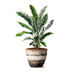 A watercolor painting of Zebra Plant, vector illustration on white background.