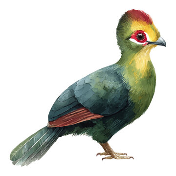 Watercolor-style vector illustration of Turaco, isolated on a clean white background.