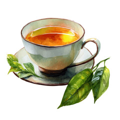 Tea in watercolor painting style, vector illustration on white background.