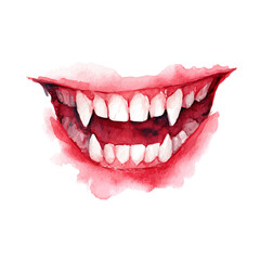 Naklejka premium Vampire Teeth in watercolor painting style, vector illustration on white background.