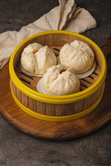 Steamed Buns in Bamboo Steamer.