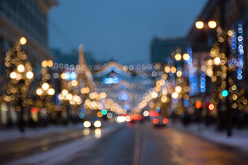 Defocused Golden City Lights Bokeh Christmas Background