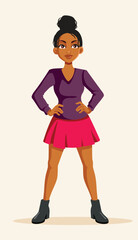 Trendy Woman of African Ethnicity Wearing Short Skirt Vector Illustration. Self confident lady wearing cool trendy clothing having an attitude 
