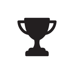 A simple black silhouette of a trophy with handles and a pedestal on a plain white background space filling