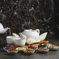 Tea Ceremony with Assorted Dried Herbs and Flowers.