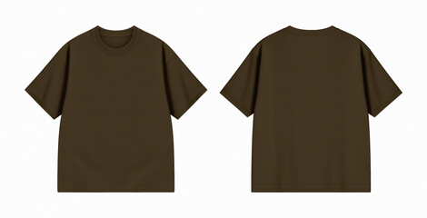 Blank Brown Oversized T-Shirt Front and Back Mockup Isolated on White Background for Apparel
