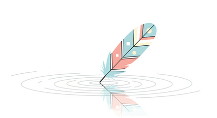 Feather touching the water surface generating concentric ripples illustration
