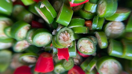 Healthy fresh organic red green yellow sweet chili peppers food ingredient