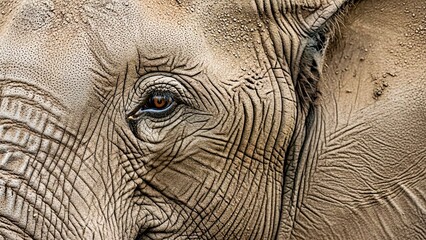 Fototapeta premium Close-up Portrait Elephant Eye Showing Textured Skin Emotional Gaze