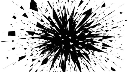 Obraz premium A black ink splatter exploding outwards on a white background, creating a dynamic and abstract burst effect.