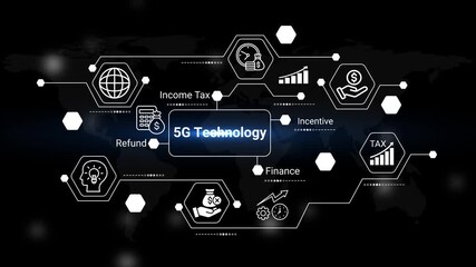 this image depicts a conceptual network of financial and technological elements featuring income tax refund processes finance and incentive structures represented by icons high quality professional - Powered by Adobe